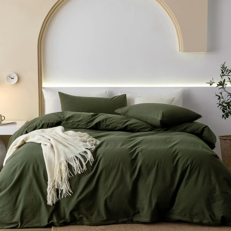 JIYUAN Super Queen Washed Cotton Duvet Cover Set Relaxed Linen Feel