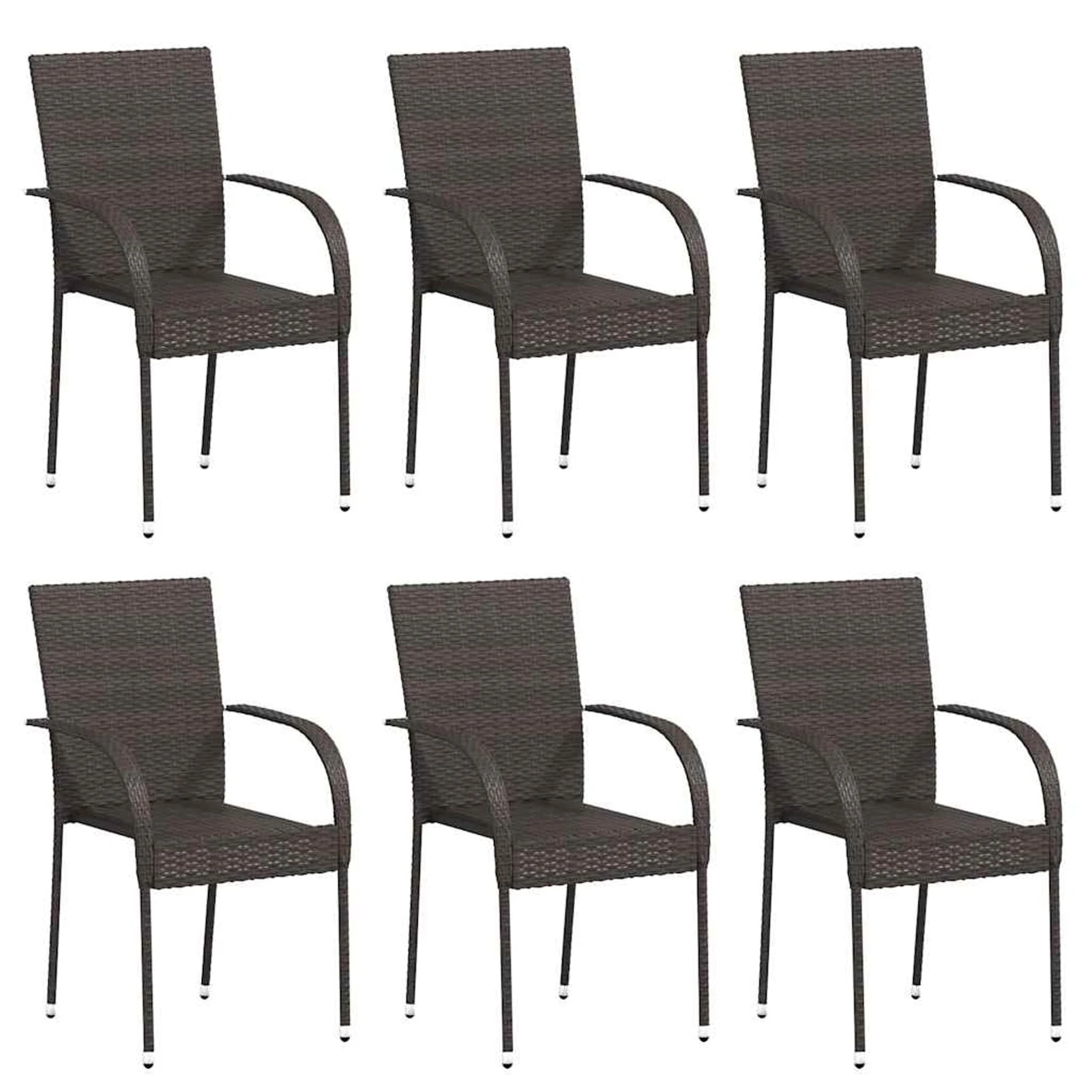 Modern Stackable Poly Rattan Garden Chairs - Brown, Water-Resistant PE Rattan, Powder-Coated Steel, Lightweight, Space-Saving Design, Set of 6, Assembly Required