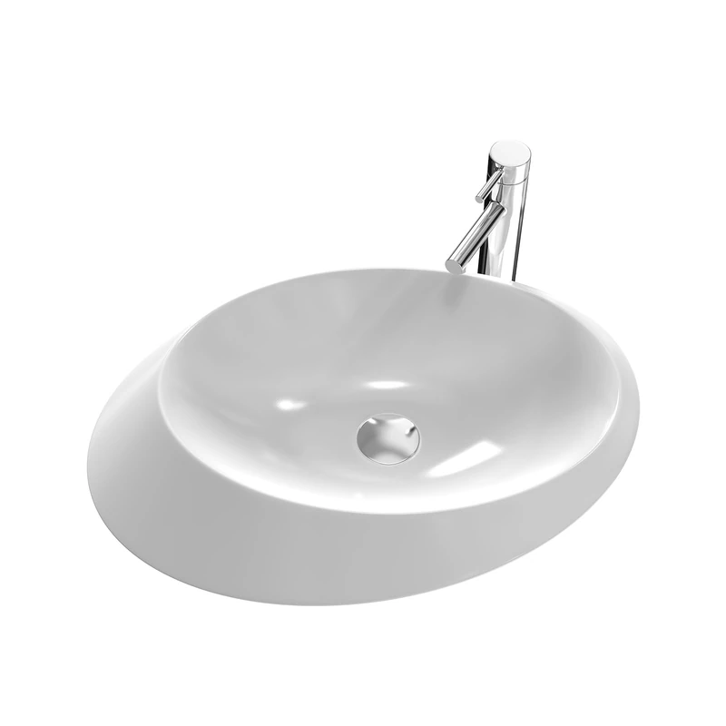 EMKE Oval Countertop Washbasin, 60 x 45 x 15 cm, Small Washbasin, Guest Toilet, Hand Washbasin, Bathroom Washbasin, Ceramic Washbasin, White