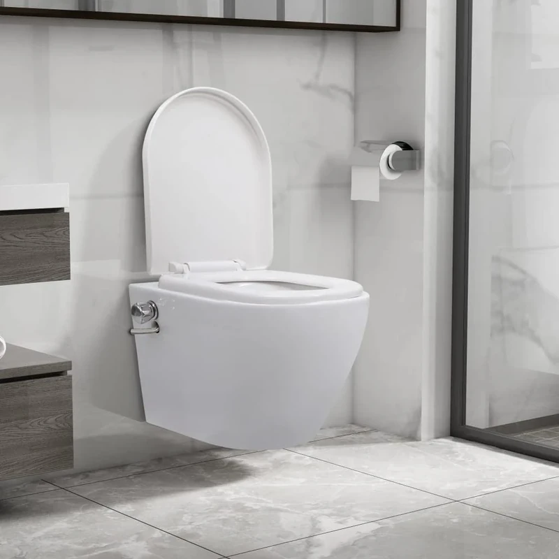 Rantry Wall Hung Rimless Toilet with Bidet Function Ceramic White Toilets - Image 1