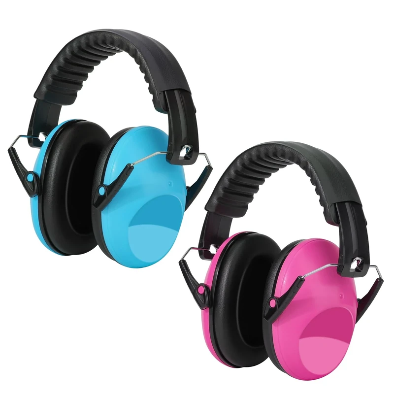 Kriogor 2 Pack Ear Defenders Kids, 26dB SNR Noise Cancelling Ear Defenders Children Ear Protection Earmuffs, Soft Ear Protectors Headphones Adjustable for Autism Airplane Study Work (Rose Red & Blue)