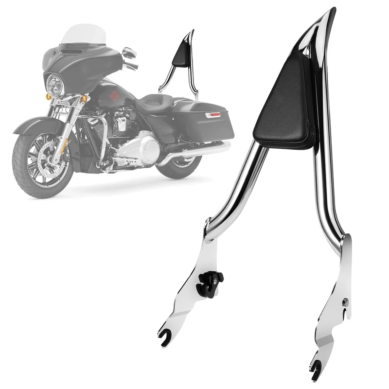 26" Motorcycle Sissy Bar for Harley, Integrated Passenger Backrest for Harley Davidson Touring CVO Street Glide Road Glide Electra Glide Road King FLHR FLHX FLHT FLTR 2009-2024, Chrome Sissy Bar
