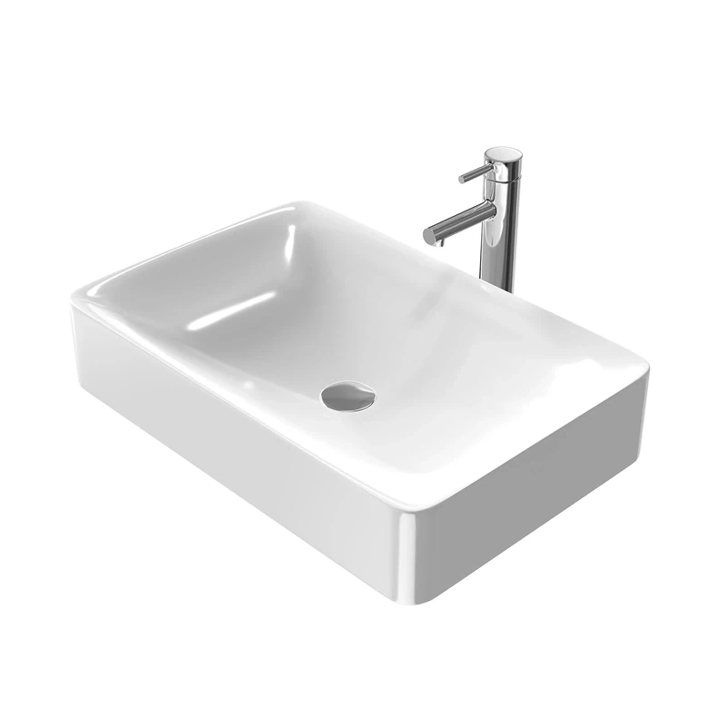 EMKE Countertop Wash Basin, 60 x 40 x 12 cm, Small Washbasin, Guest Toilet, Hand Washbasin, Bathroom Ceramic Washbasin, Countertop Basin, Square Washbasin, White