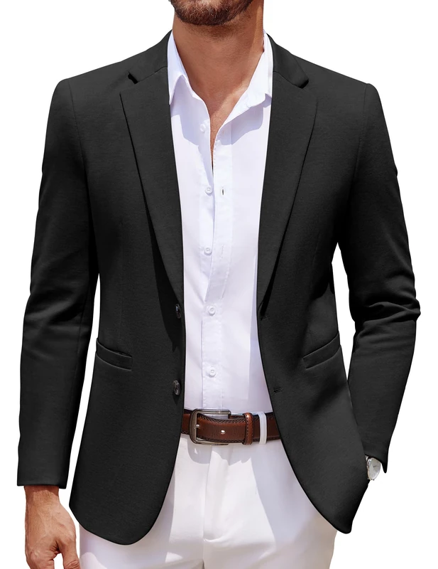 Coofandy Men's Casual Knit Blazer Two Button Lightweight Sport Coats Suit Jacket, Black, XL