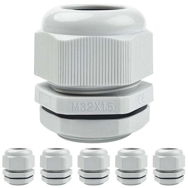 6 Pack M32 Cable Glands - Caianwin 32mm Stuffing Glands IP68 Waterproof Plastic Nylon Compression Glands Connectors for Electrical Boxes Junction Boxes Wall-Mounted Distribution Boxes