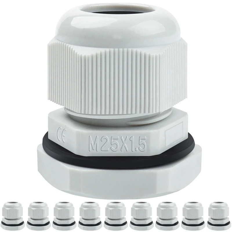 10 Pack M25 Cable Glands - Caianwin 25mm Stuffing Glands IP68 Waterproof Plastic Nylon Compression Glands Connectors for Electrical Boxes Junction Boxes Wall-Mounted Distribution Boxes