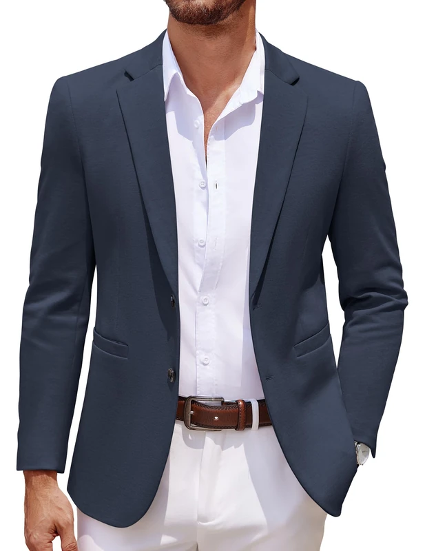 COOFANDY Men's Casual Knit Blazer Two Button Lightweight Sport Coats Suit Jacket, Navy Blue, L - Image 1