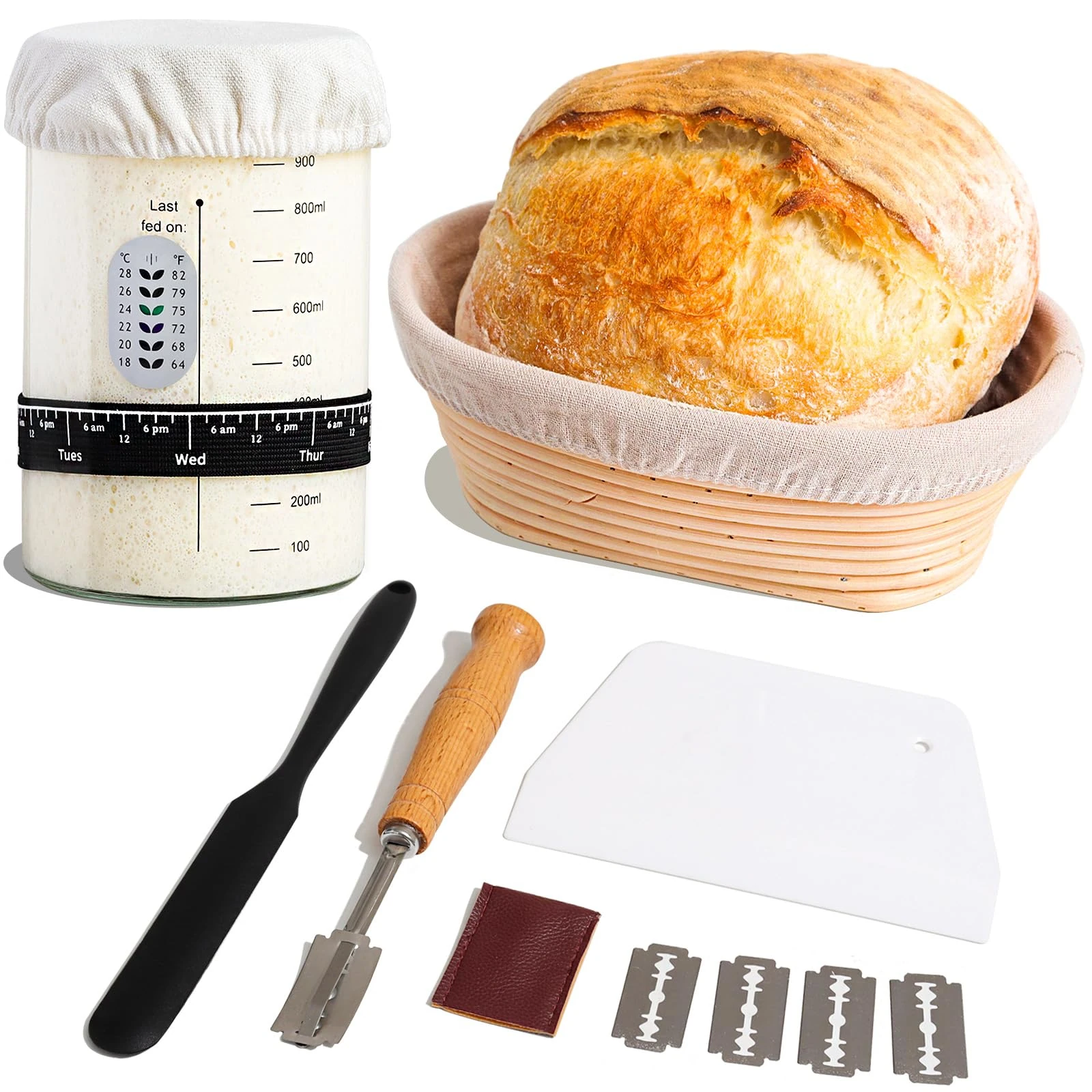 Vistara Sourdough Starter Kits -1L Sourdough Starter Jar and 10'' Banneton Proofing Basket, Sourdough Accessories