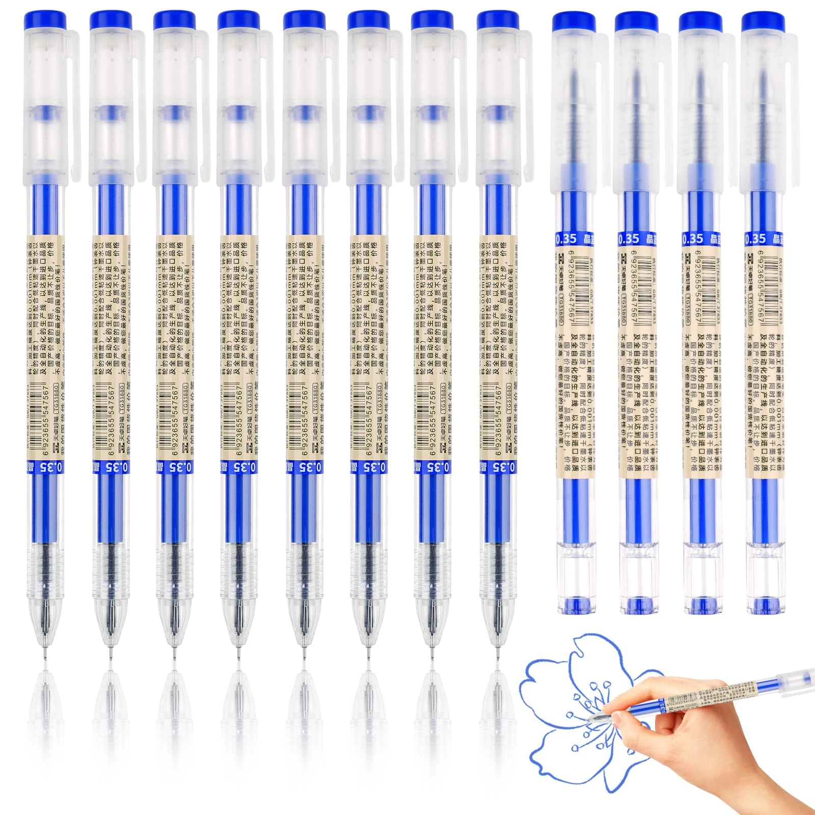 Hopton 12 Pcs Gel Pens, Blue Ink Pen, Quick-Drying Blue pens, Smooth Writing pens, Blue Handwriting Pens, Gel pen for Writing, School, Office Supplies