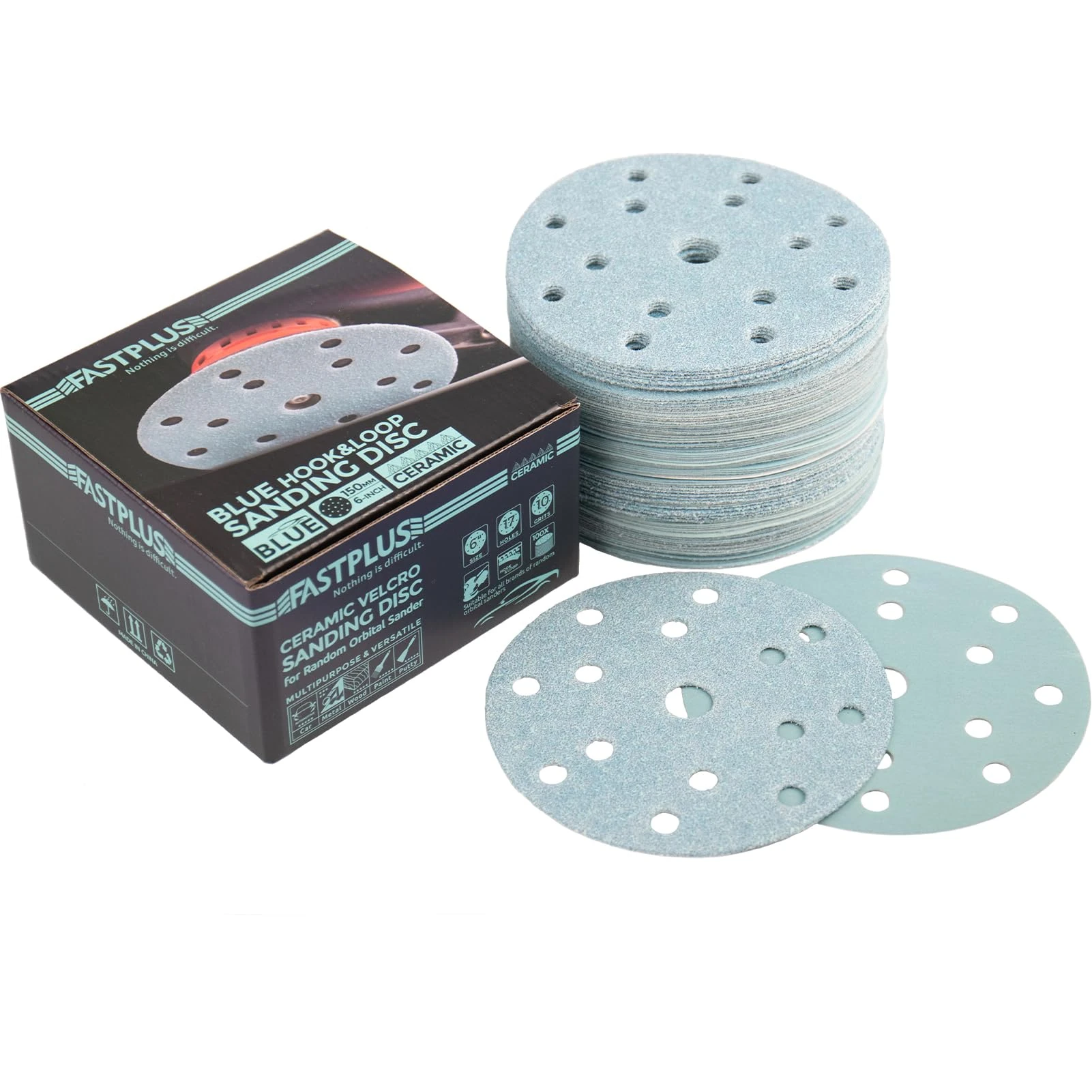 150mm Sanding Discs,6 Inch15 Holes Sanding Disc Pads, 60 Grit Hook and Loop Sanding disc for Wood Metal Car Sanding and Polishing,Orbital Sanding Discs(100Pcs）