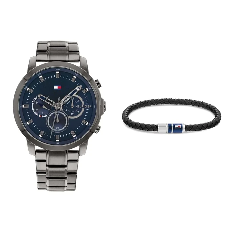 Tommy Hilfiger Analogue Multifunction Quartz Watch for Men & Leather Bracelet Black