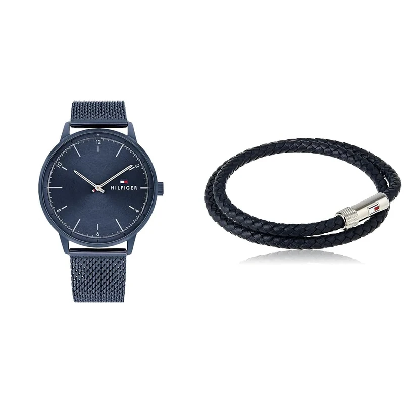 Tommy Hilfiger Analogue Quartz Watch for Men with Blue Stainless Steel mesh Bracelet - 1791841 Jewelry Men's Leather Bracelet Blue - 2790264S
