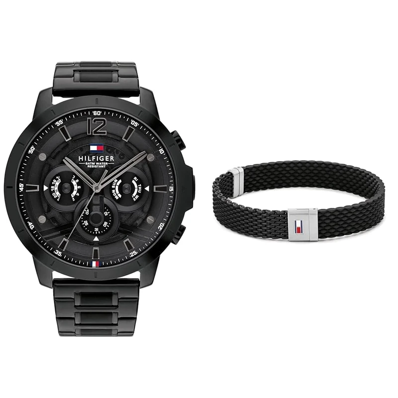 Tommy Hilfiger Analogue Multifunction Quartz Watch for Men with Black Stainless Steel Bracelet - 1710494 Jewelry Men's Silicone Bracelet - 2790240S