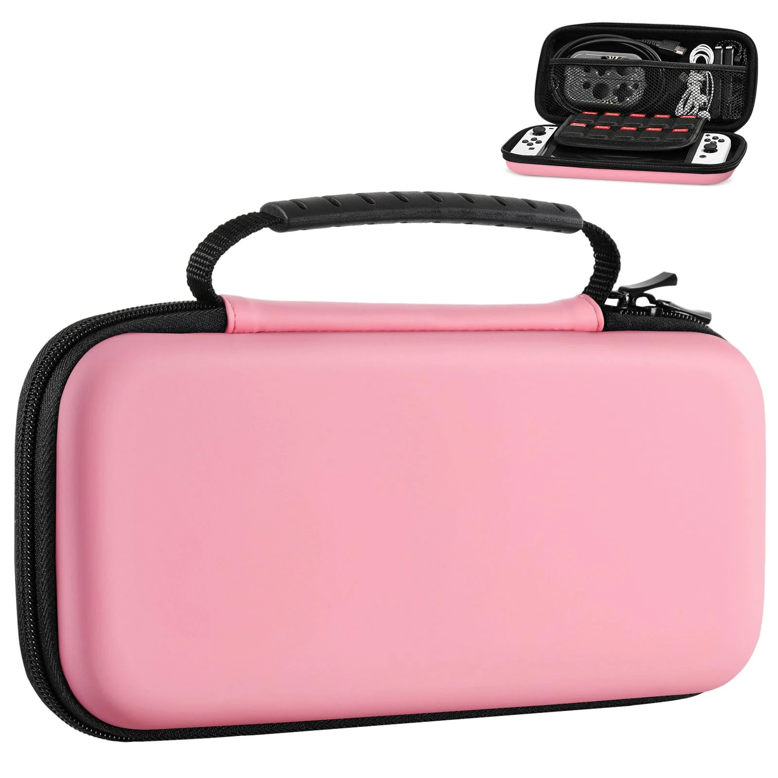 MoKo Carry Case for Nintendo Switch and New Switch OLED Console, Hard Shell Portable Travel Carry Case w/10 Game Card Slots for Switch and Other Accessories, Pastel Pink