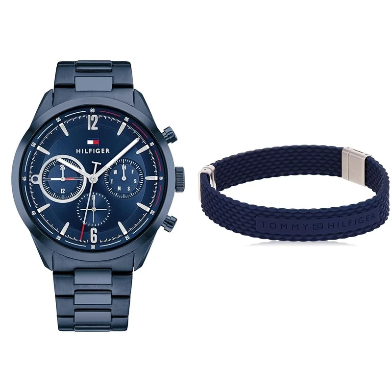Tommy Hilfiger Analogue Multifunction Quartz Watch for Men with Blue Stainless Steel Bracelet - 1791945 Jewelry Men's Silicone Bracelet - 2790239S