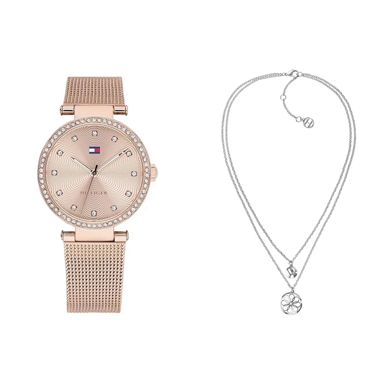 Tommy Hilfiger Watch for Women with Rose Gold Colored Stainless Steel mesh Bracelet - 1782508 Jewelry Women's Stainless Steel Necklace Embellished with Crystals - 2780067