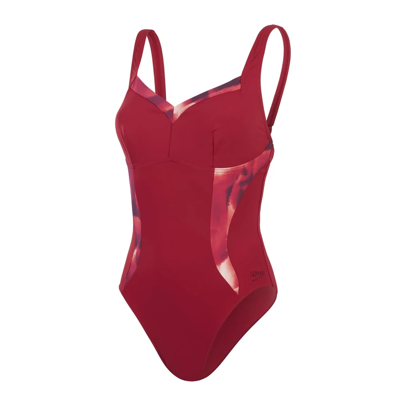 Speedo Women's Shaping Printed LunaElustre 1 Piece Swimsuit | Shapewear | Beach and Holiday Swimwear, Basque Red/Magenta Haze/Soft Bloom, 32
