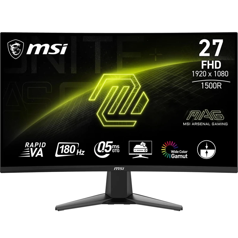 MSI MAG 27C6F 27 Inch FHD Curved Gaming Monitor - 1500R 1920 x 1080 Rapid VA Panel, 180 Hz / 0.5ms (GtG, Min.), Adaptive-Sync - DP 1.2a, HDMI CEC