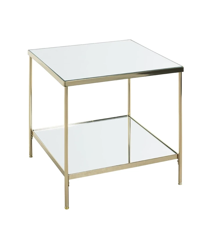 HAKU Möbel end table brass-coated, metal, mirror - Size: W 45 cm x H 46 cm x D 45 cm, Style: Art Deco