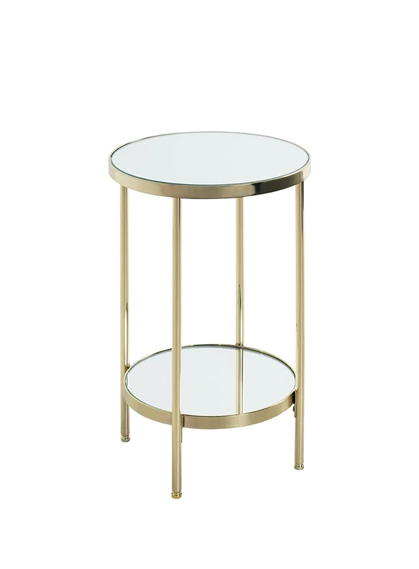 HAKU Möbel end table brass-coated, metal, mirror - Size: H 46 cm x Ø 28 cm, Style: Art Deco