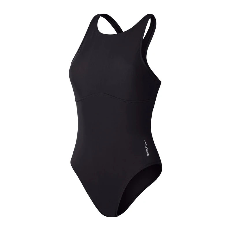 Speedo Women's Solid Highneck One Piece Swimsuit | Fitness | Soft Feel | Premium Swimwear Swimwear, Anthracite, S