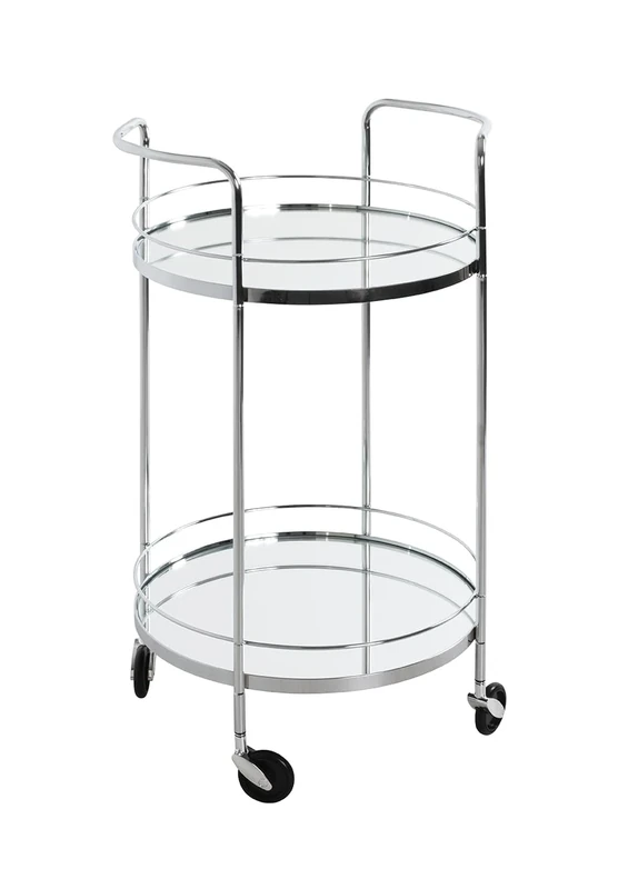 HAKU Möbel trolley chrome, metal, mirror - Size: H 80 cm x Ø 48 cm, Style: Art Deco