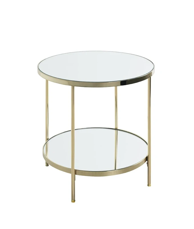 HAKU Möbel end table brass-coated, metal, mirror - Size: H 46 cm x Ø 45 cm, Style: Art Deco