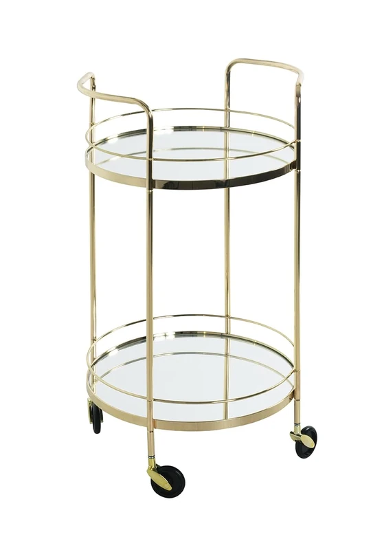 HAKU Möbel trolley brass-coated, metal, mirror - Size: H 80 cm x Ø 48 cm, Style: Art Deco