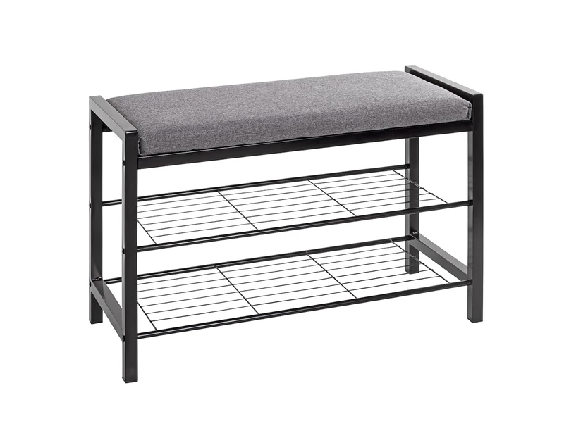 HAKU Mobel Shoe-Bench Grey, Black, Metal, Fabric - Size: W 75 cm X H 50 cm X D 32 cm, Style: Modern
