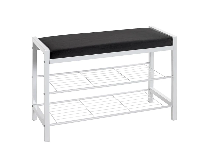 HAKU Möbel Shoe-Bench Black, White, Metal, Velvet Fabric - Size: W 75 cm X H 50 cm X D 32 cm, Style: Modern