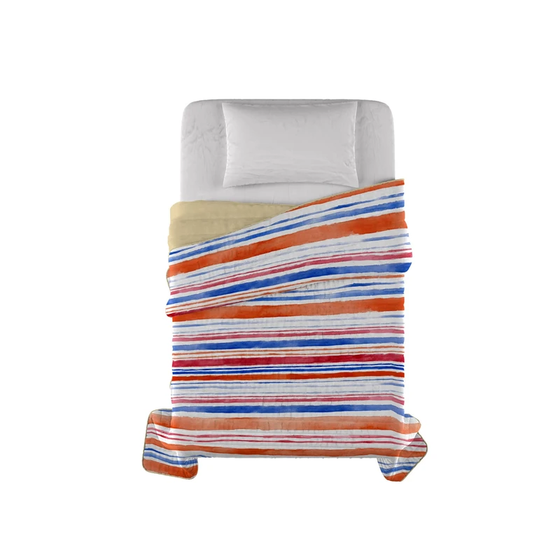 Italian Bed Linen Fantasy Printed Summer Quilt, Microfibre, Stripes, 220 x 270 cm