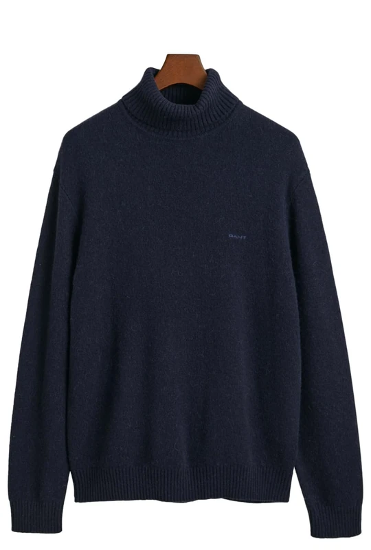 GANT Men's Wool Blend Turtleneck Pullover Sweater, Evening Blue, S
