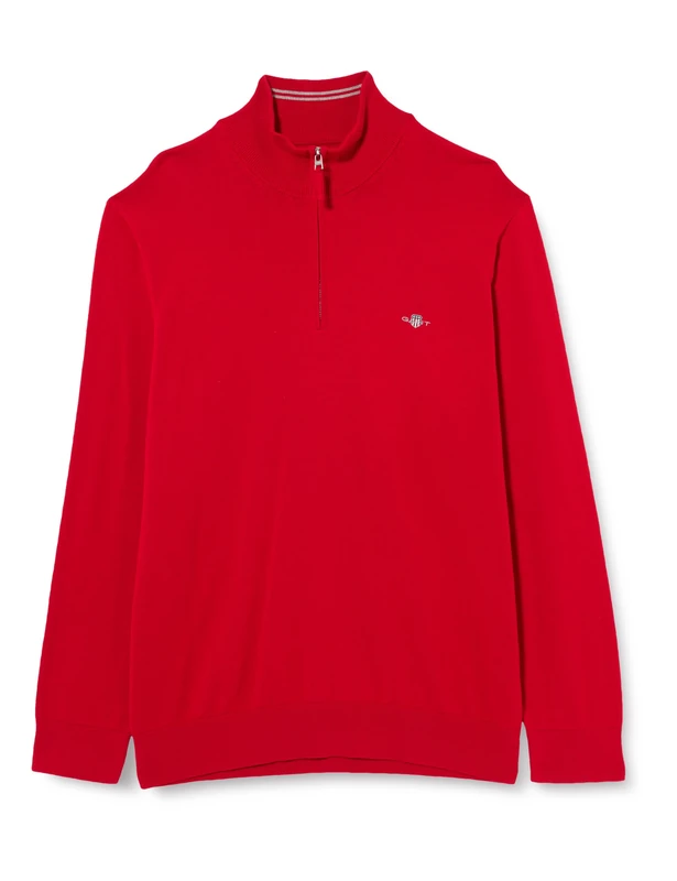 GANT Men's Classic Cotton Half Zip Pullover, Ruby red, M