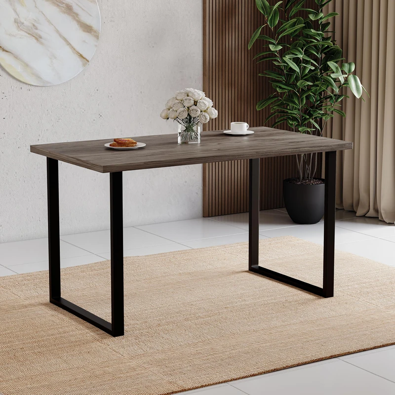 Vida Designs 4 Seater Dining Table With Black Metal U Shape Legs, Modern Kitchen Dining Room Furniture Unit, (Walnut)