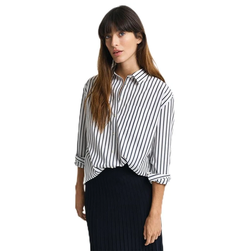 GANT Women's Rel Striped Poplin Shirt Blouse, Bright red, 14 - Image 1