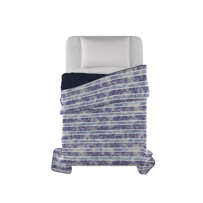 Italian Bed Linen Fantasy Printed Summer Quilt, Microfibre, Jeans Stripes, 220 x 270 cm - Image 1
