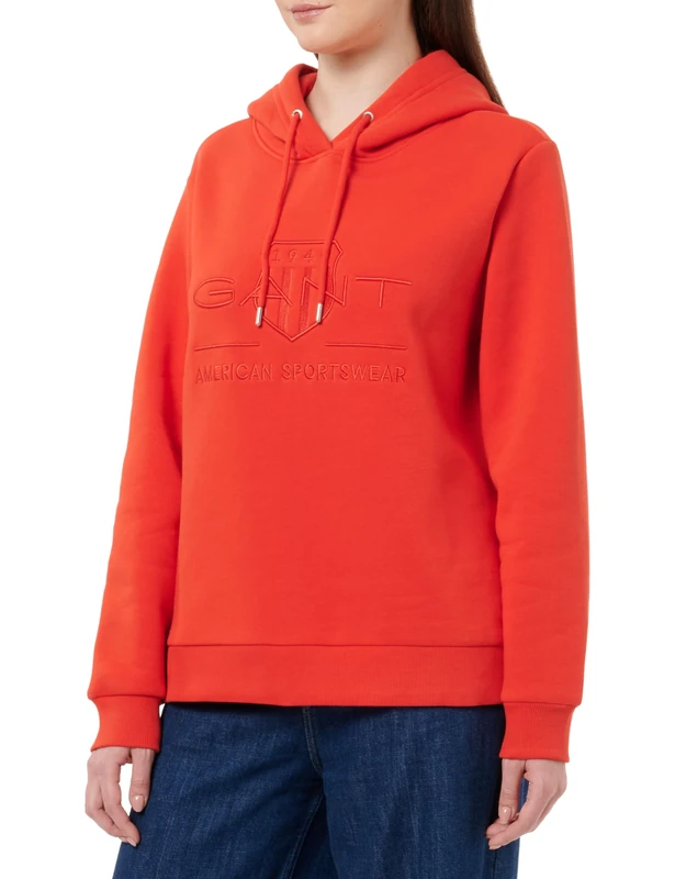 GANT Women's Reg Tonal Shield Hoodie, Bright red, L