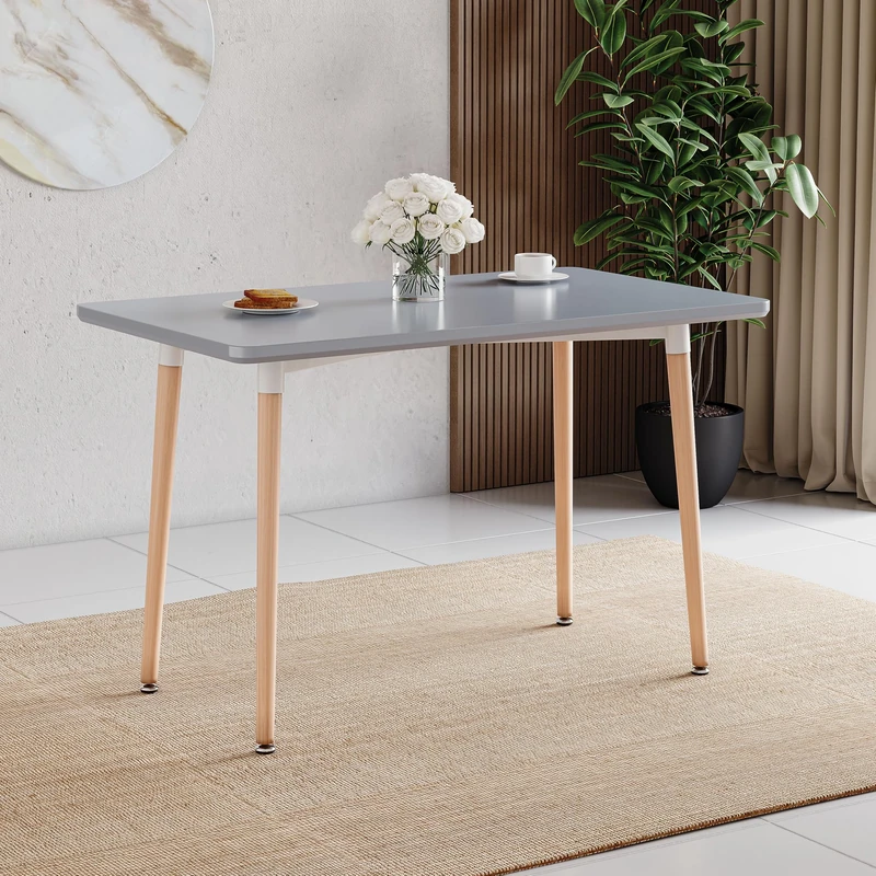 Vida Designs Batley Square Dining Table With Solid Beech Wood Legs, Modern Dining Room (Grey, 4 Seater)