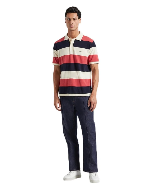 GANT Block Stripe SS Polo Shirt, Cream, XXL
