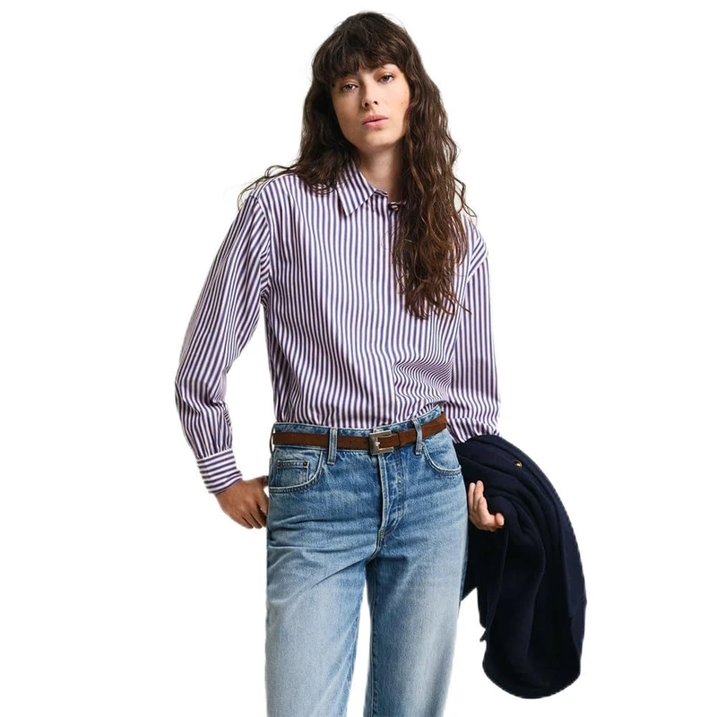 GANT REL Striped Volume Sleeve Shirt, White, 14