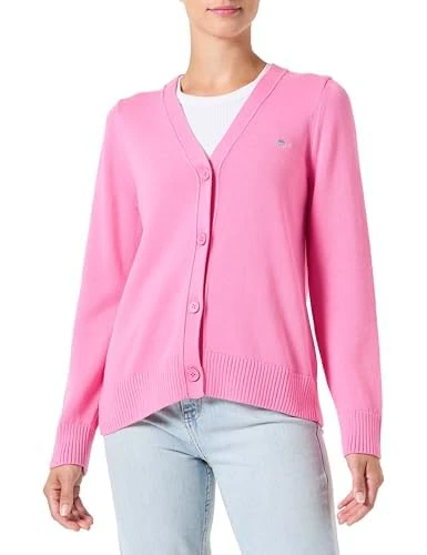 GANT Women's Classic Cotton Cardigan Sweater, Bright red, XL