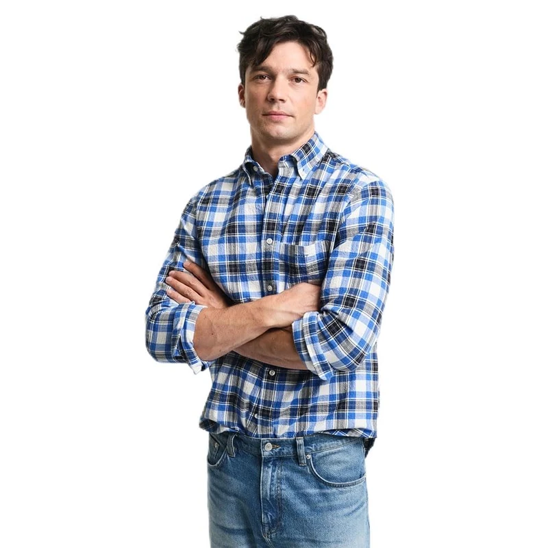 GANT Men's Reg Texture Check Shirt Dress, Sea Blue, M