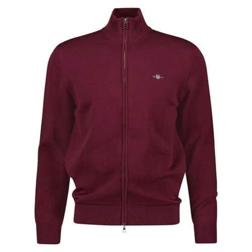 GANT Men's Cotton Pique Zip Cardigan, Ruby red, 5XL
