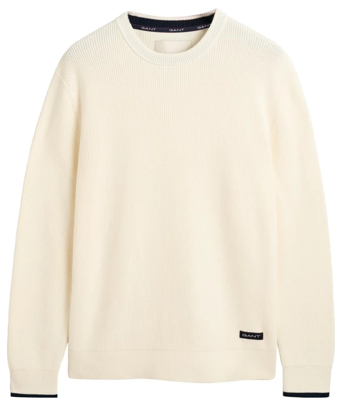 GANT Ribbed Cotton C-Neck, Cream, 4XL
