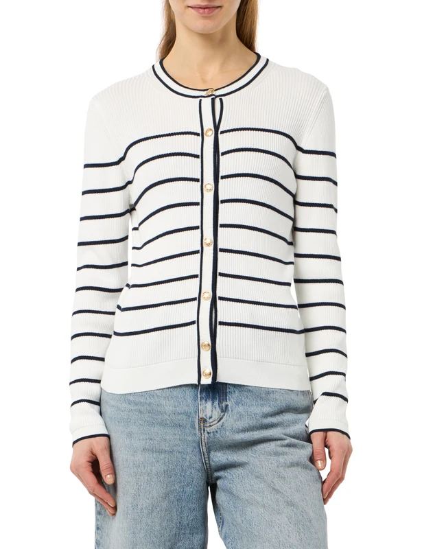 GANT Women's Ribbed Breton Cardigan Sweater, Cream, L
