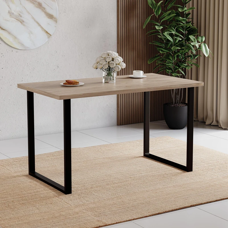 Vida Designs 4 Seater Dining Table With Black Metal U Shape Legs, Modern Kitchen Dining Room Furniture Unit, (Oak)