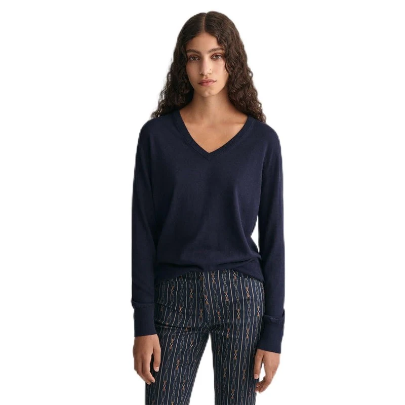 GANT Fine Knit V-Neck, Evening Blue, XXXL