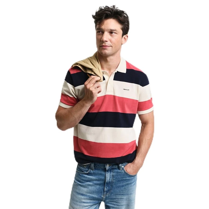 GANT Men's Block Stripe SS Polo Shirt, Cream, XL - Image 1