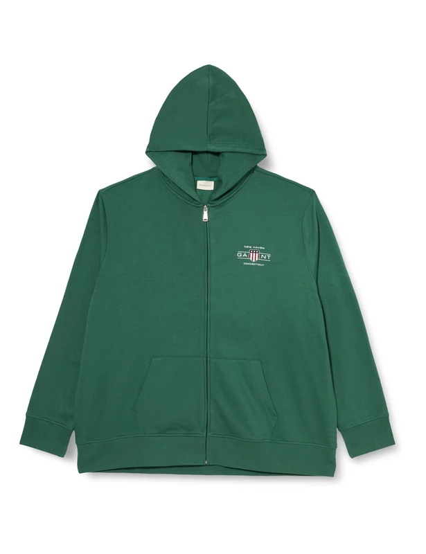 GANT Men's Graphic Full Zip Hoodie Cardigan Sweater, Woody Green, XXL