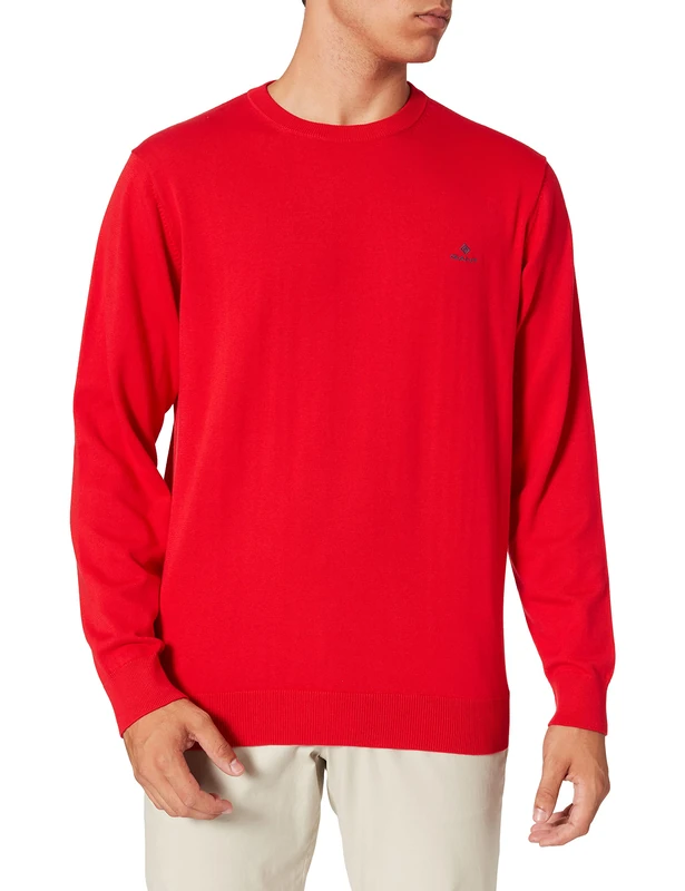 GANT Women's Classic Cotton C-Neck Pullover Sweater, Bright red, XL